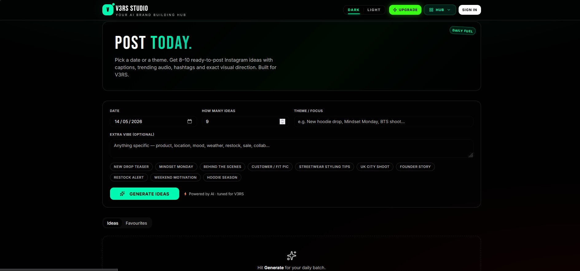 V3RS Studio Daily Idea Generator — POST TODAY